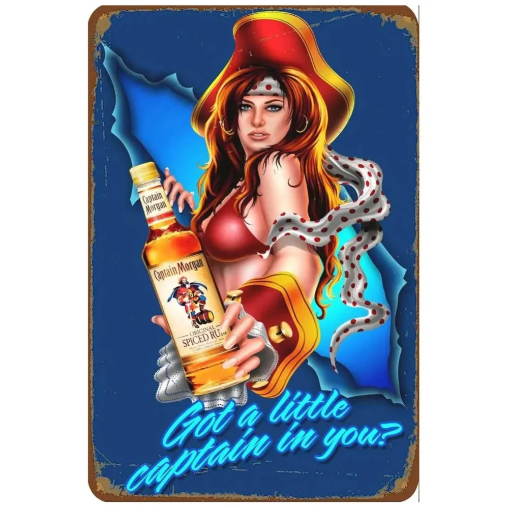 Captain Morgan Havana Vintage Metal Sign | Retro Rum Plaque for Pub, Club, Bar | Man Cave Wall Art with Pirate Aesthetic