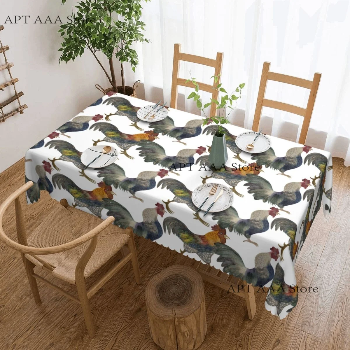 

Colorful MulticoloRed Watercolor Roosters Tablecloth Rectangular Waterproof Freemasonry Mason Table Cover Cloth for Banquet
