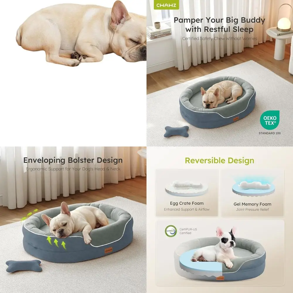 

Memory Foam Bolster Dog Bed, 36 Dual-Sided Cooling, Washable, Nonslip for Large Dogs, Dark Grey