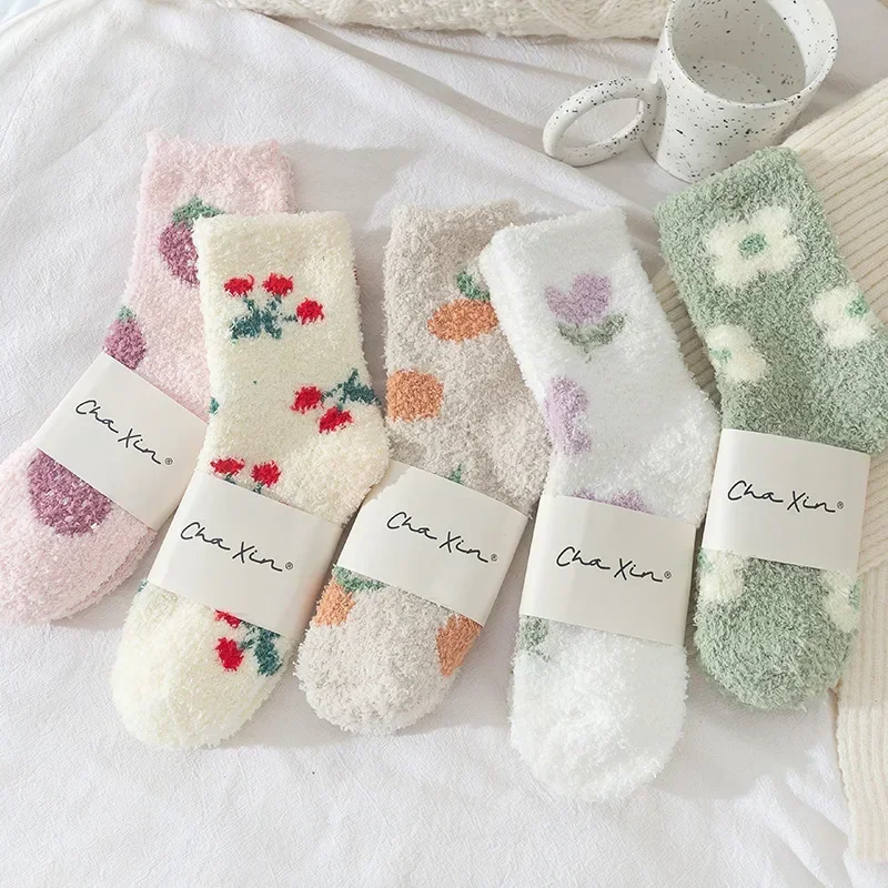 

Kawaii Cute Socks Autumn Coral Fleece Winter Thicken Warm Soft Plush Women Socks Thermal Homewear Floor Sleeping Socks