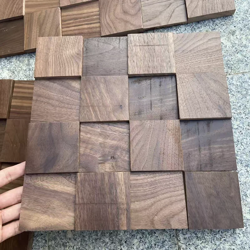 Solid Wood Mosaic Small Squares Black Walnut Natural Timber for Zen Living Room TV Background Wall Foyer 3D Acoustic Hidden Door