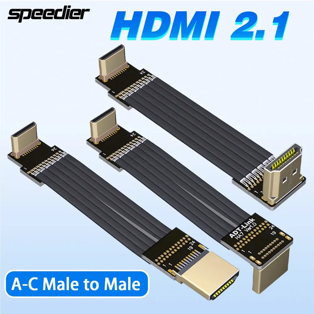 

Mini HD To HD 2.1 Type-A To Type-C Flat Extenison Cable for FPV Aerial Photography Gopro Camera 48Gbps Male To Male Female