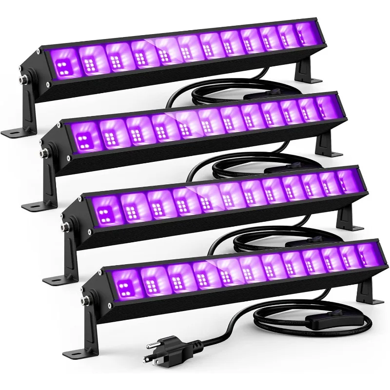 4PCS 40W LED Black Light Bar, Black Lights for Glow Party, Blacklight with Plug &Switch, Each Light Up 484 Sq.ft Area,