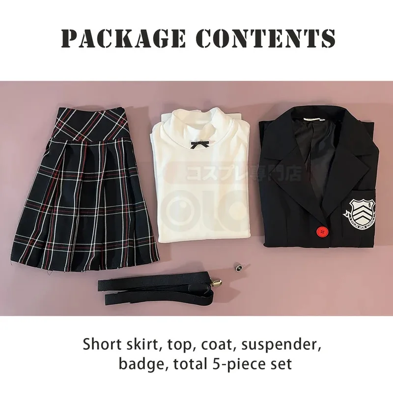 HOLOUN P5 juego Kasumi Yoshizawa Cosplay disfraz peluca uniforme escolar bordado insignia escolar traje a cuadros JK falda camisa Rosa Net