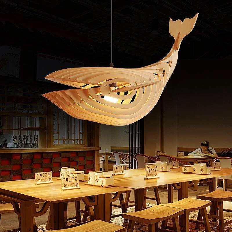 Wooden Whales Pendant Lamps Japanese Wabi Sabi Fish Shape Chandelier for Restaurant Kitchen Island Shop Light Fixture Home Decor