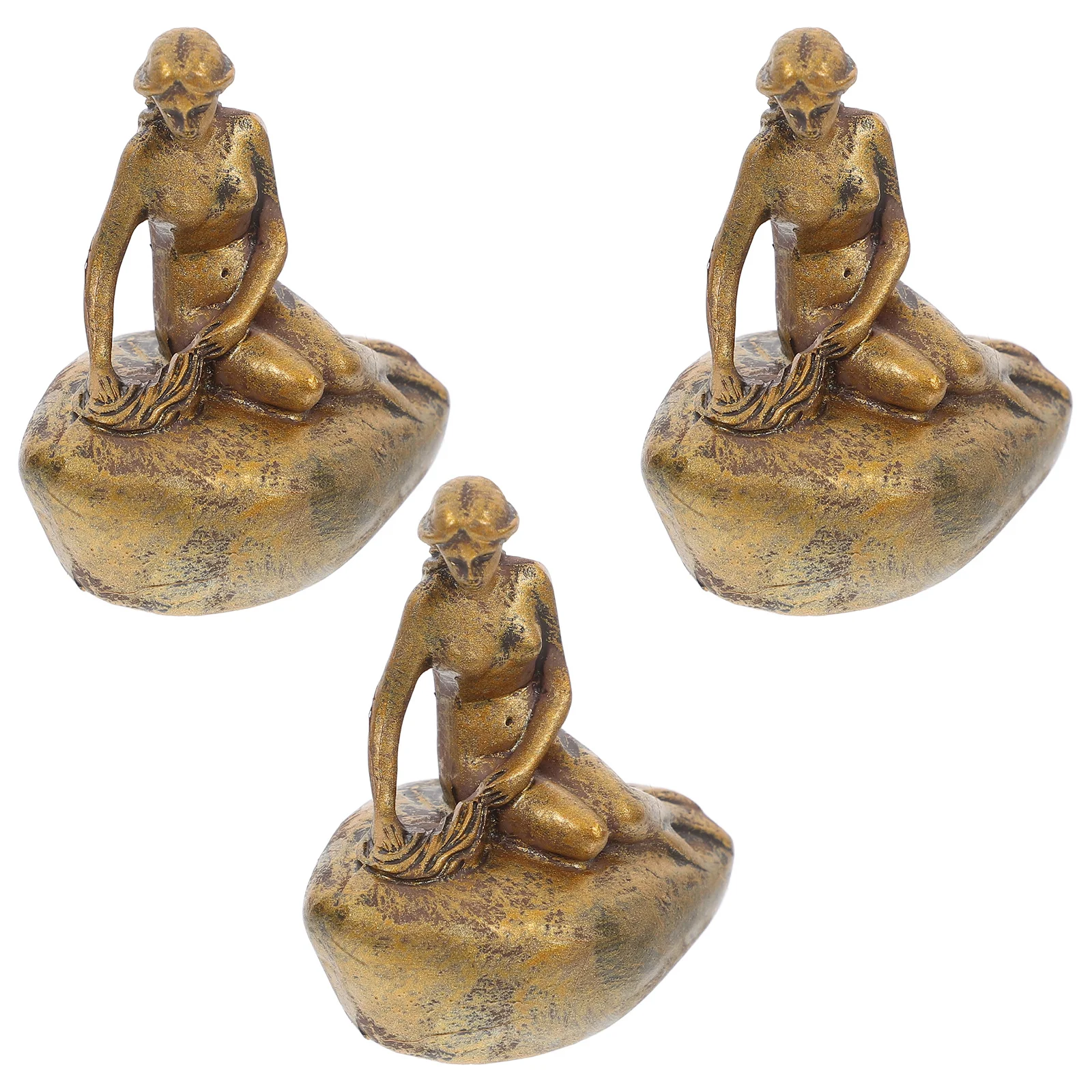 

3Pcs Mermaid Resin Sculptures Tiny Mermaid Ornament Exquisite Design Cake Topper Set Micro Landscape Decor Indoor Decor
