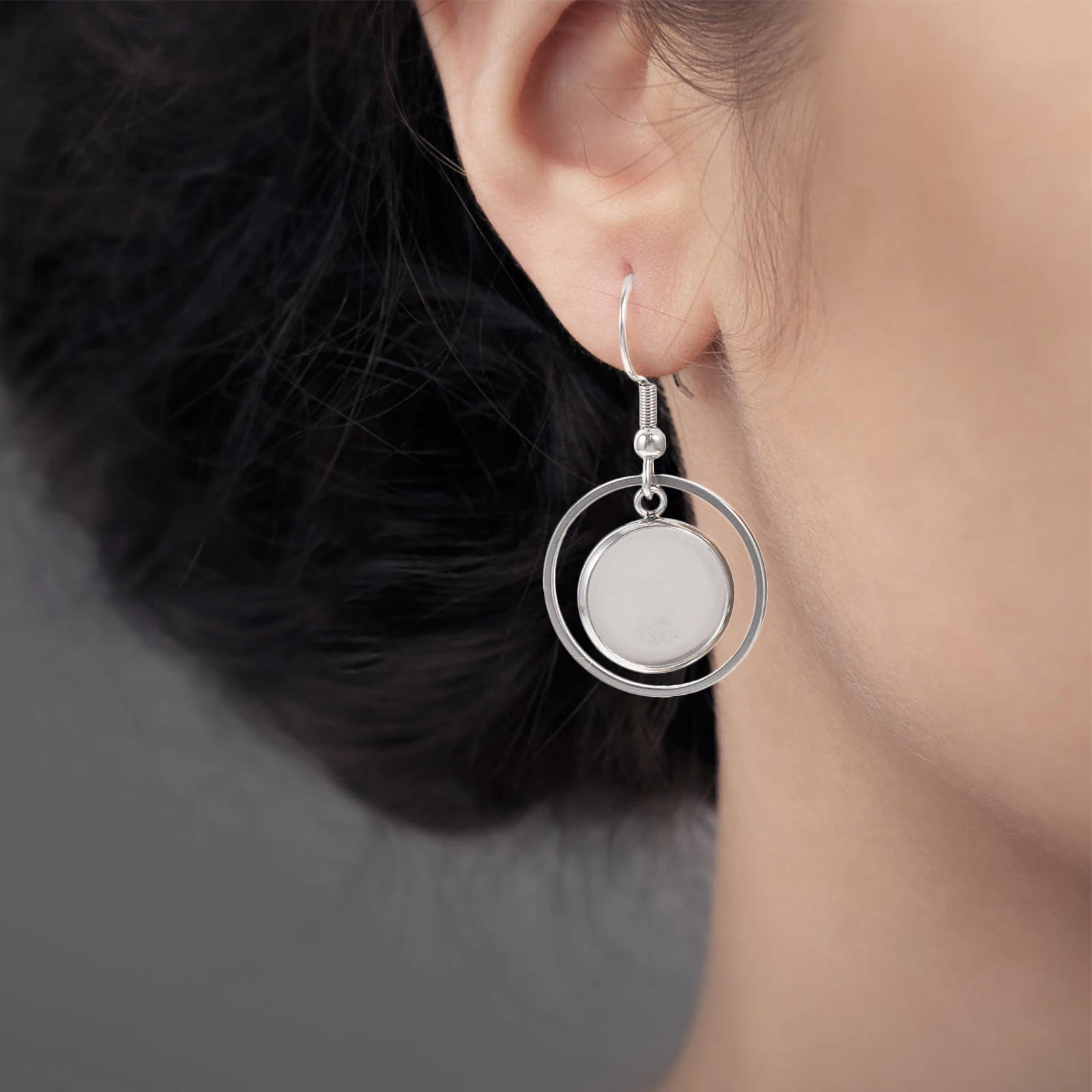 20 Pcs Stainless Steel Ear Hook Findings Pendant Trays Adj Earrings Settings Charm