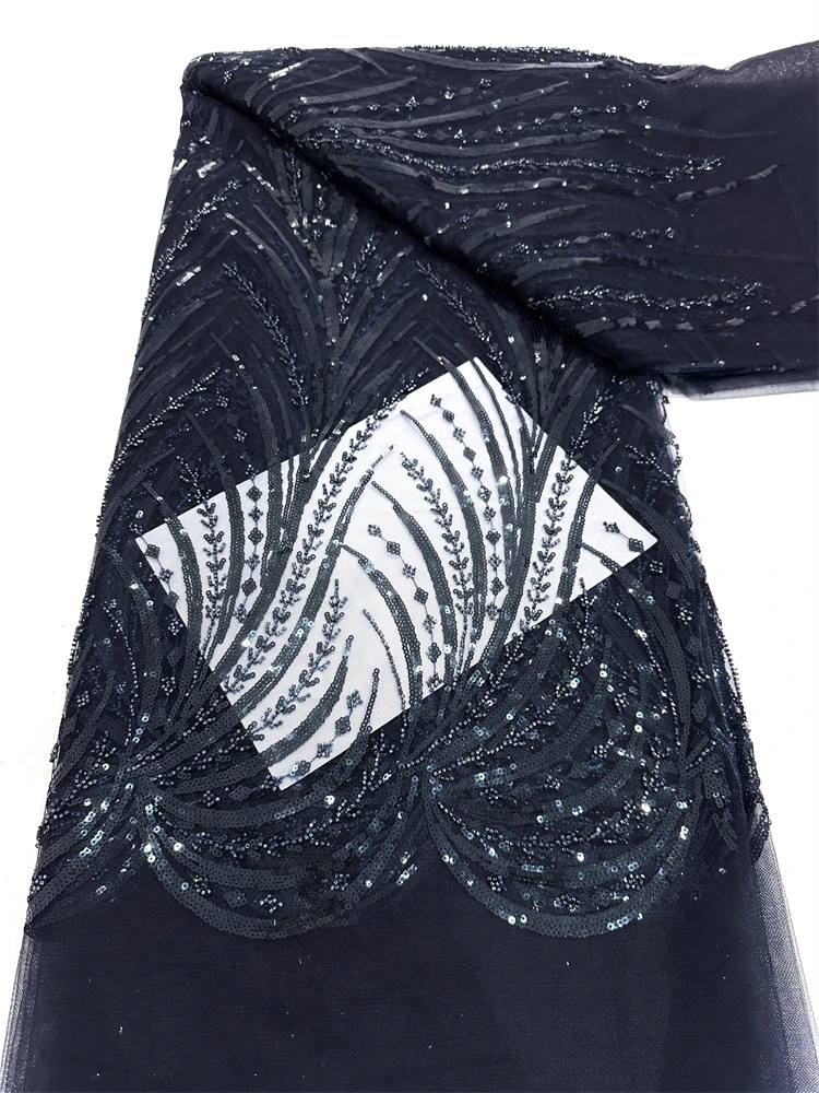 

2025 High Quality Beaded Lace Fabrics for Wedding Fabric Material Bridal Lace with Sequins Luxury African Lace Fabric 5 Yards