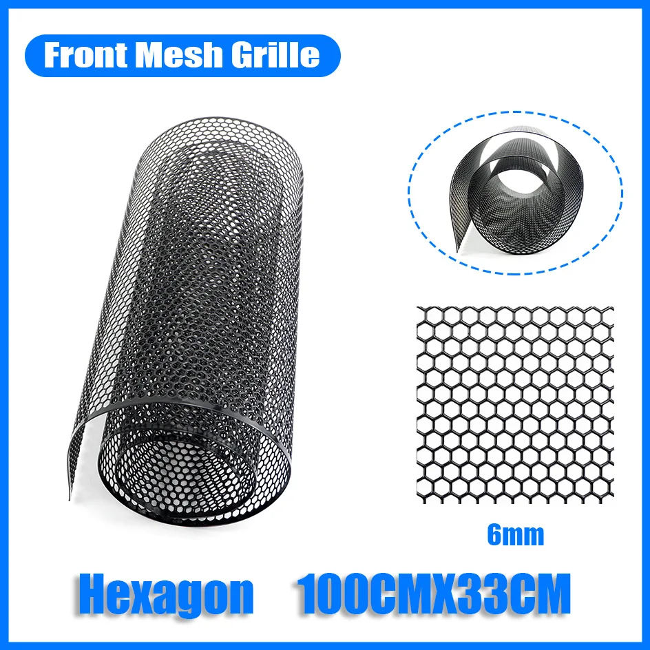 【100cmx33cm】 Aluminum Grille Mesh Grill Cover Car Bumper Fender Hood Vent Grille Net Grid Ventilation Grille 6mm Hole Hexagon