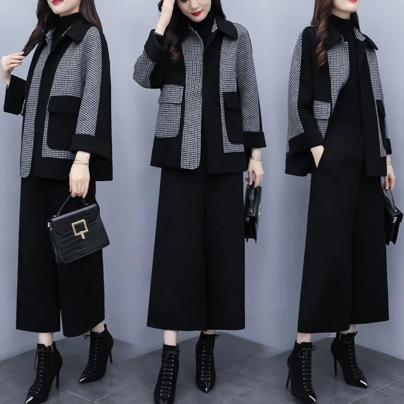 Spring Winter Women\'s Pants Suit Office Lady Blazer Coat + High Waist Trouser 2Pc Set Casual Female Blazers Matching Set Outfits