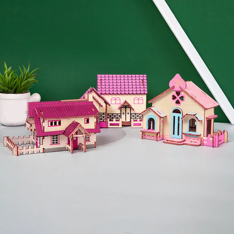 1 ชุด Handmade เครื่องบินชนบท Cottage ธีม 3D ปริศนาไม้รถ Series อาคาร DIY การศึกษาจําลองของเล่น