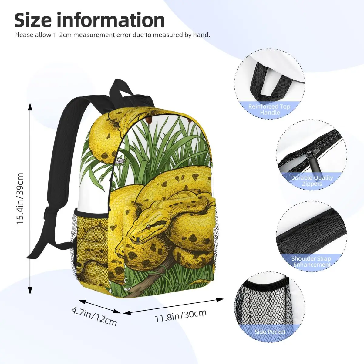 Golden Python Snake In Grass Backpack Daypack Large Capacity Boys Girls BookBag Shoulder Bags for Men Women Children School Bag