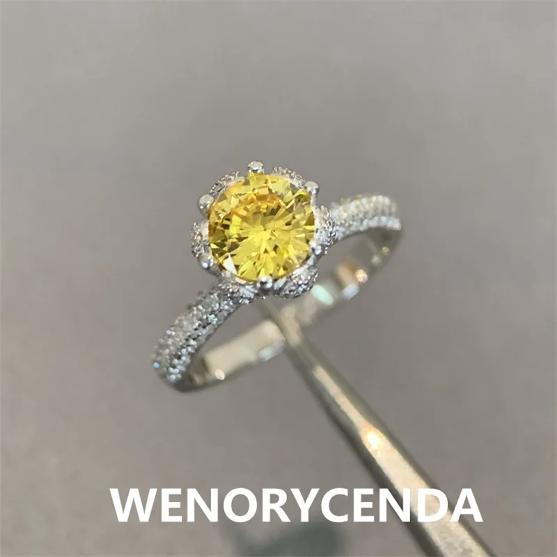 

100% Class D Moissanite Rings Yellow pink colour Moissanite 925 Sterling Silver Exquisite jewelry for women's parties