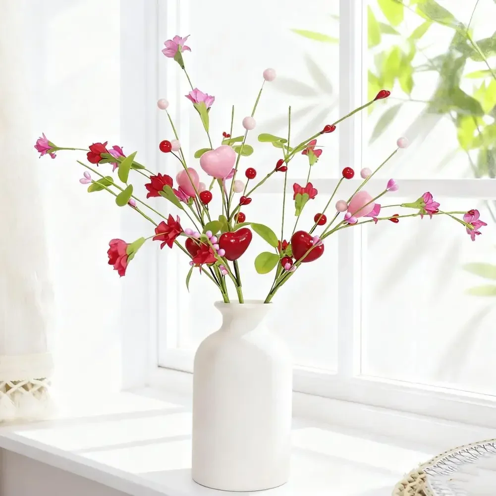 

Реалистичные искусственные ягоды и стебли в форме сердца с ветками ручной работы, красные, белые, розовые, искусственные цветы для декора на свадьбу и День святого Валентина