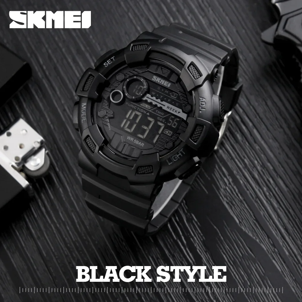 SKMEI 1243 Men Multifunction 5Bar Waterproof PU Strap LED Display Watches Chrono Digital Watch reloj hombre Outdoor Sport Watch