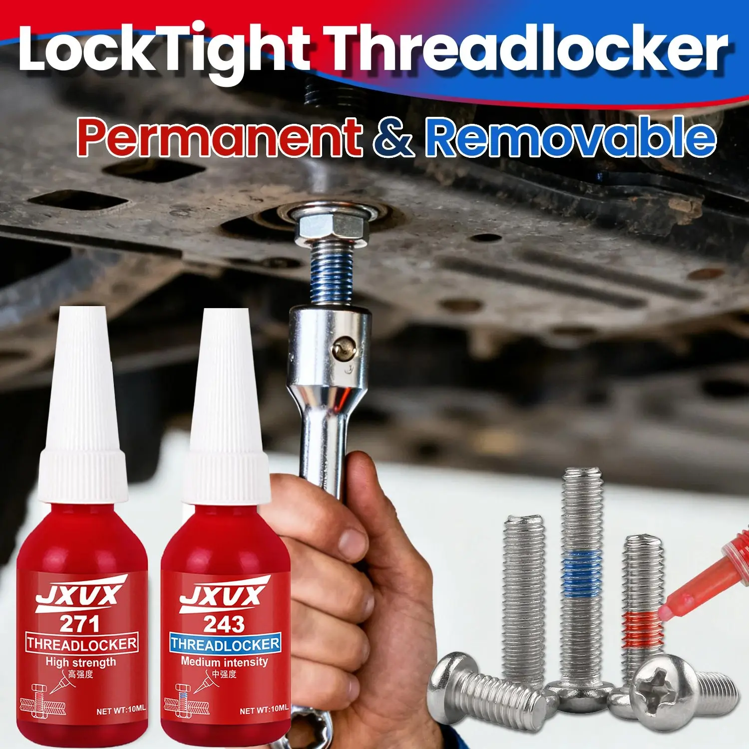 

JXVX 271 threaded fastener High-strength threaded fastener, suitable for all threaded metal parts, detachable threaded fastener