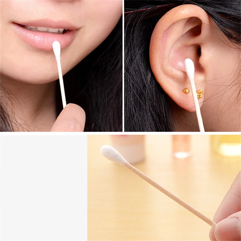 200本入り使い捨て両端綿棒 家庭用メイク落とし 耳かき 衛生クリーニング綿棒 丸型ヘッド