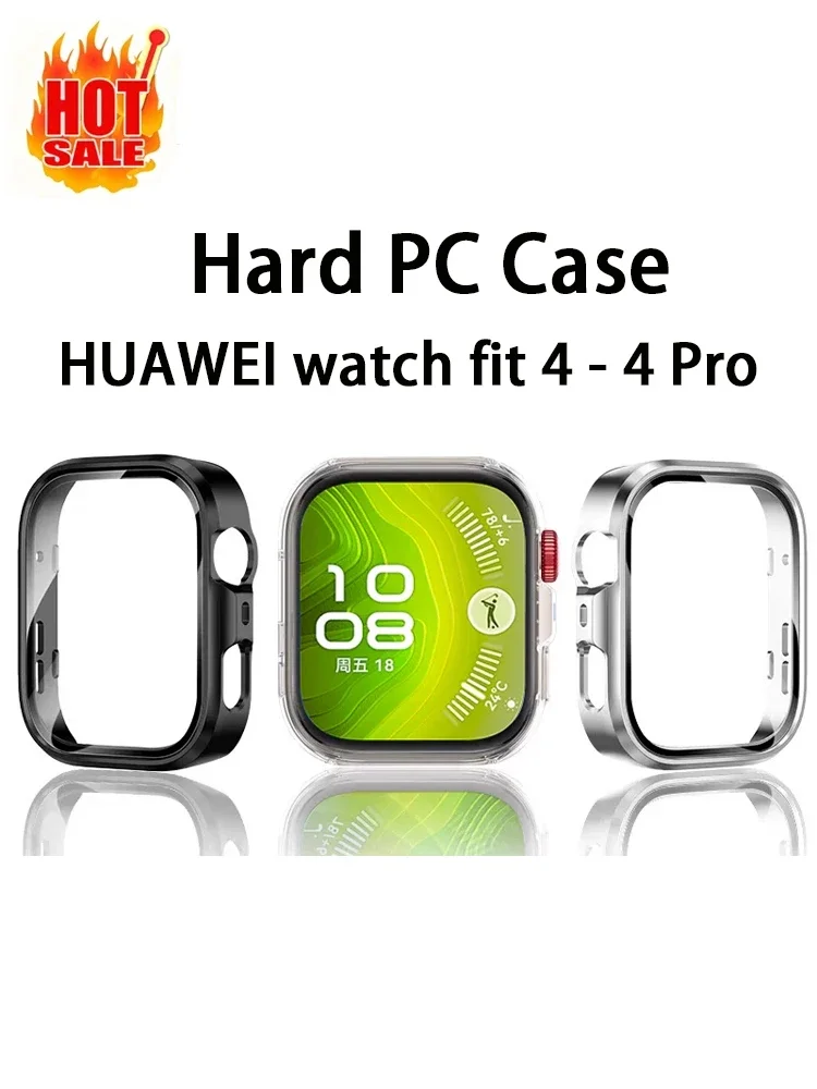 Harte PC-Hülle für Huawei Watch Fit 4/Fit 4 Pro, Displayschutz aus gehärtetem Glas, Rahmen-Stoßfänger, Huawei Watch Fit4 Smartwatch-Abdeckung