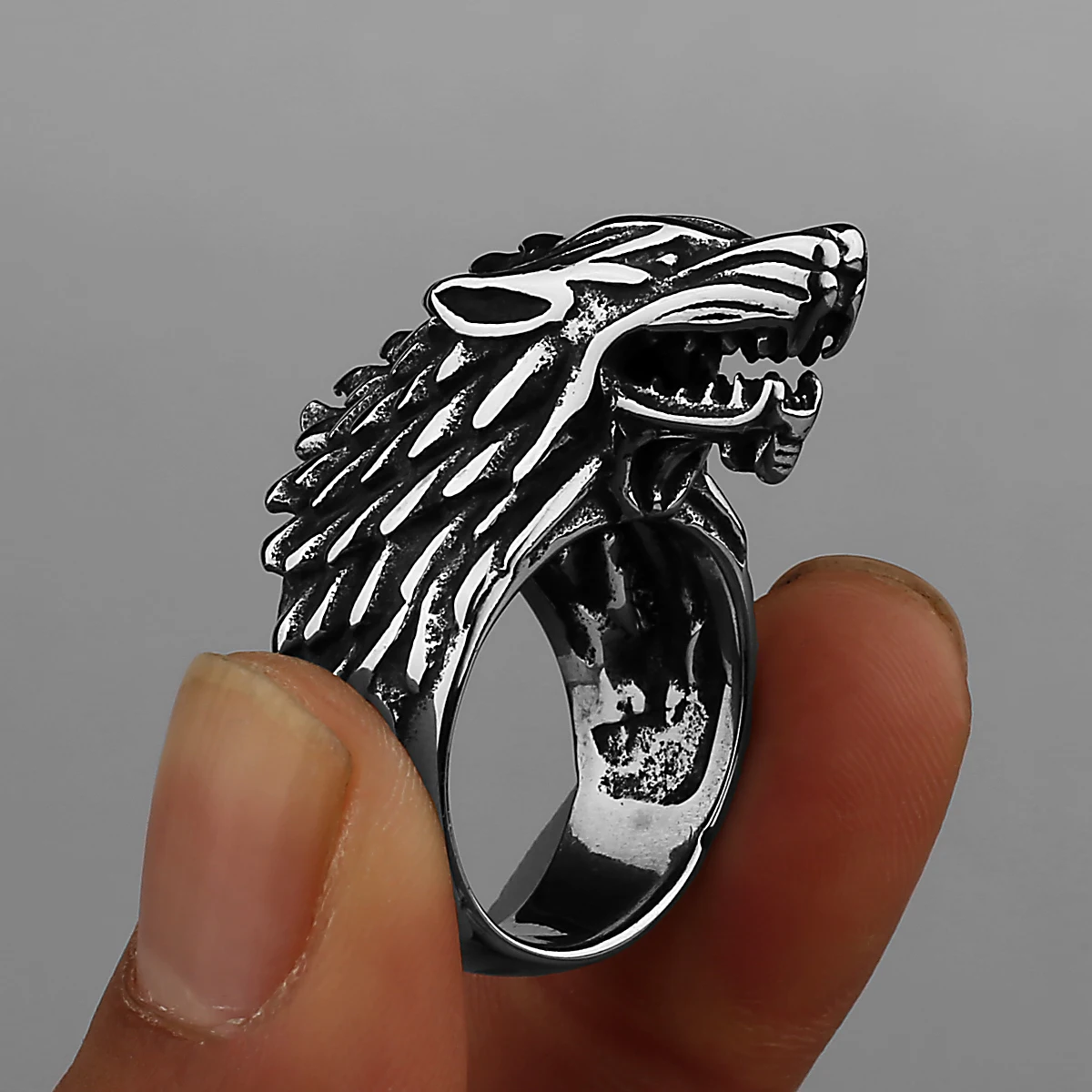 Viking Domineering Wolf Head Ring Men\'s Fashion Personality Creative Temperament Stainless Steel Ring Jewelry Gift Wholesale