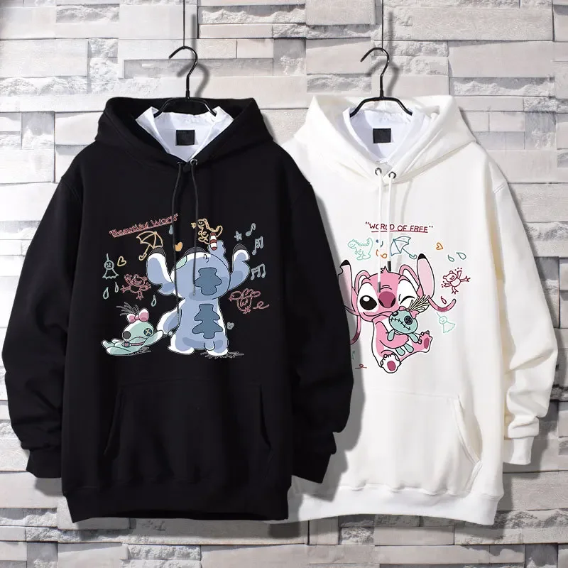 Disney Couple Wear Stitch Sweater Men\'s and Women\'s Hooded Jacket Loose Student Winter Top Clothes Long Sleeve