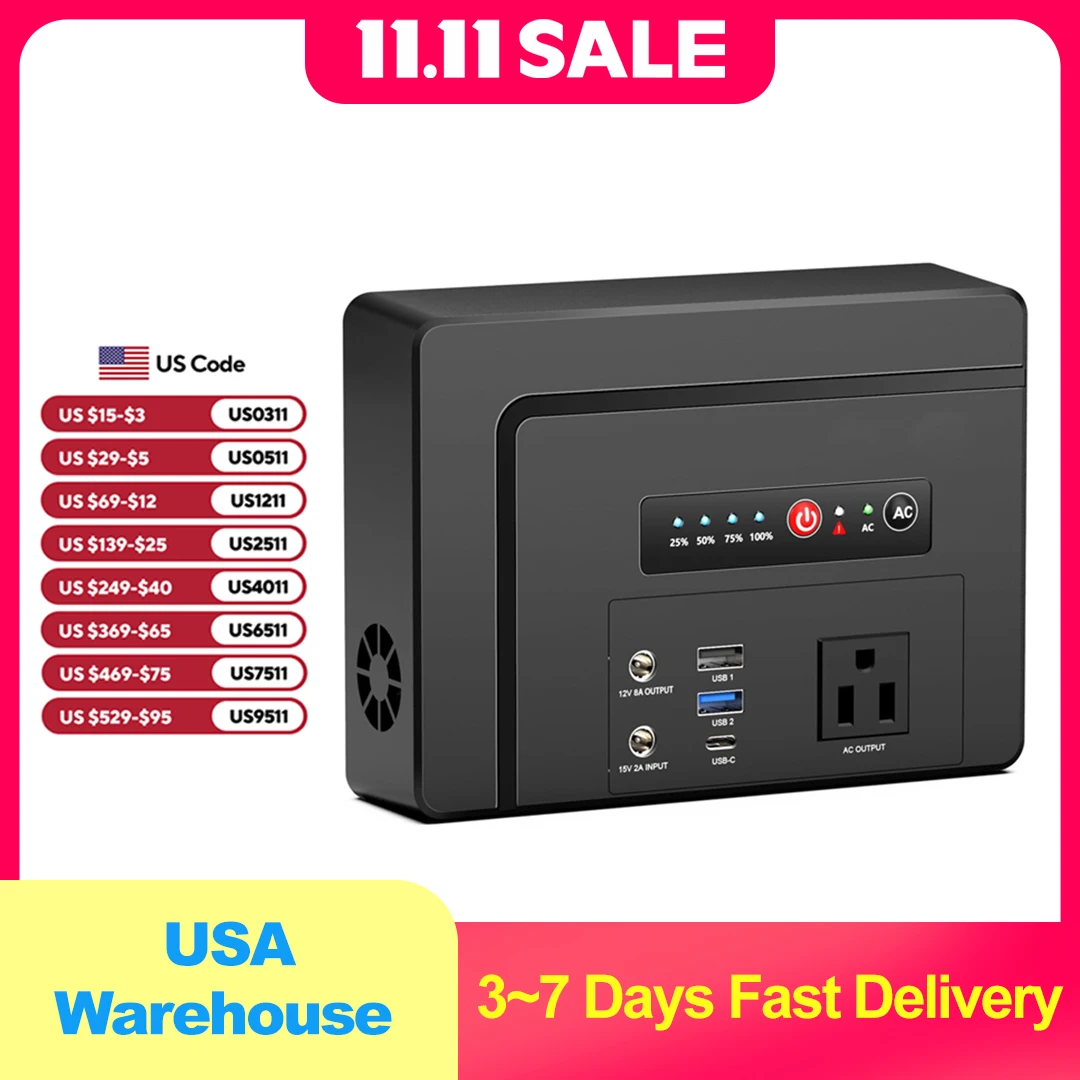 Estação de energia portátil Powkey 100W/97,68Wh, banco de potência com tomada AC 26400mAh bateria de carregamento rápido para acampamento ao ar livre RV