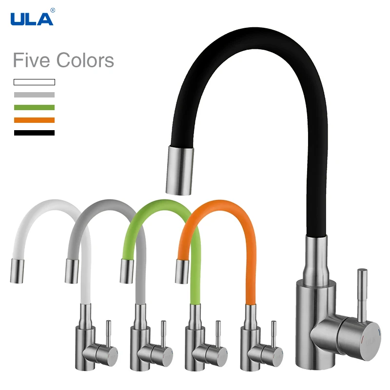 ULA-Robinet de Cuisine Flexible en Chrome Noir avec Tuyau Coloré, Bec Rotatif Résistant à 360, pour Eau Chaude et Froide