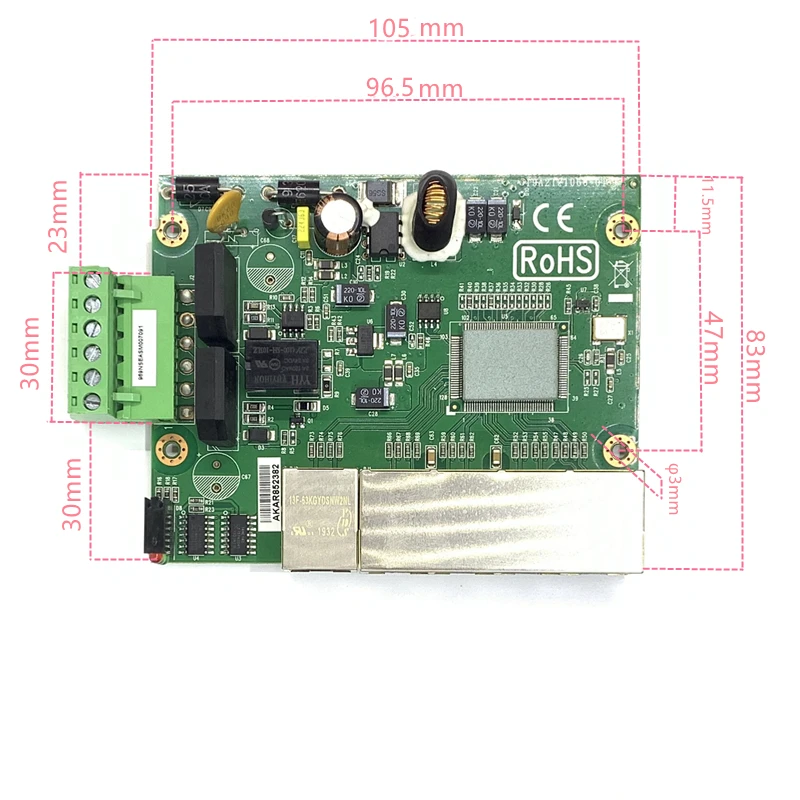 Industrial Ethernet Switch 5 Port 10/100M Netwerk Ethernet Switch 5V9V12V18V24V48V Vermogen Temperatuur -40 Tot 75