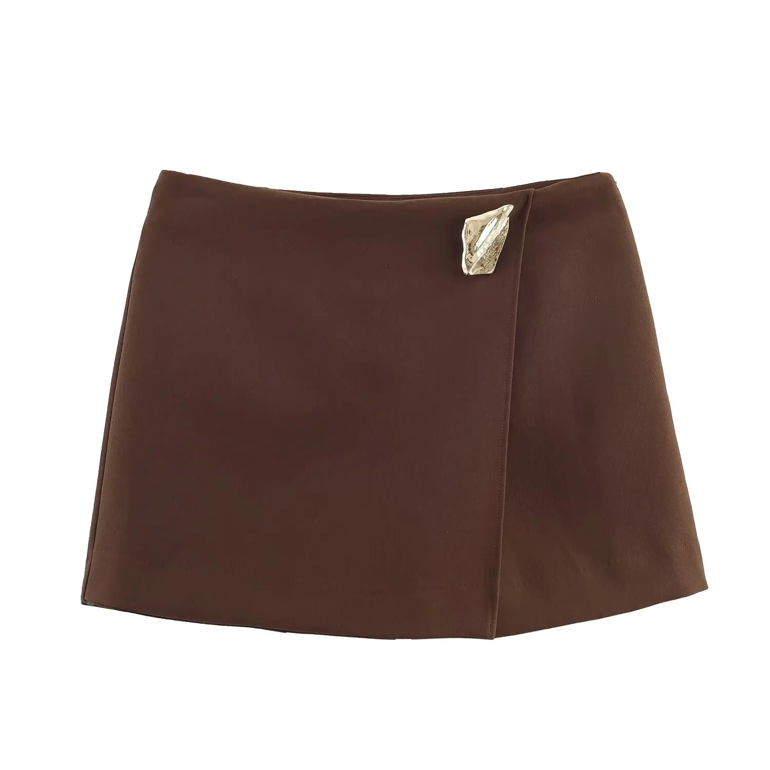 BSAY Autumn New Product Women's Wear 2025 French Minimalist Style High Waist Asymmetric Metal Decorative Casual Shorts