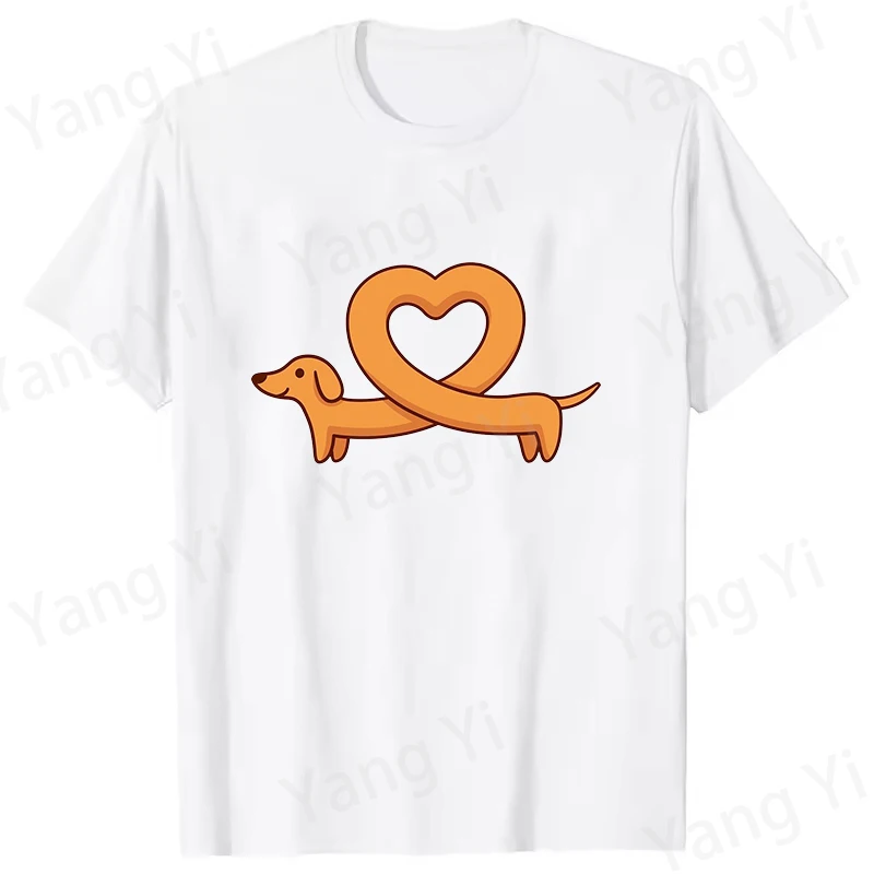 Neue Trendige Niedliche Dackel-Bedruckte T-Shirts für Damen und Herren Unisex Lässig Locker Sitzend Rundhals Kreativ Personalisiert Unisex Liebes-T-Shirt – Detail 5