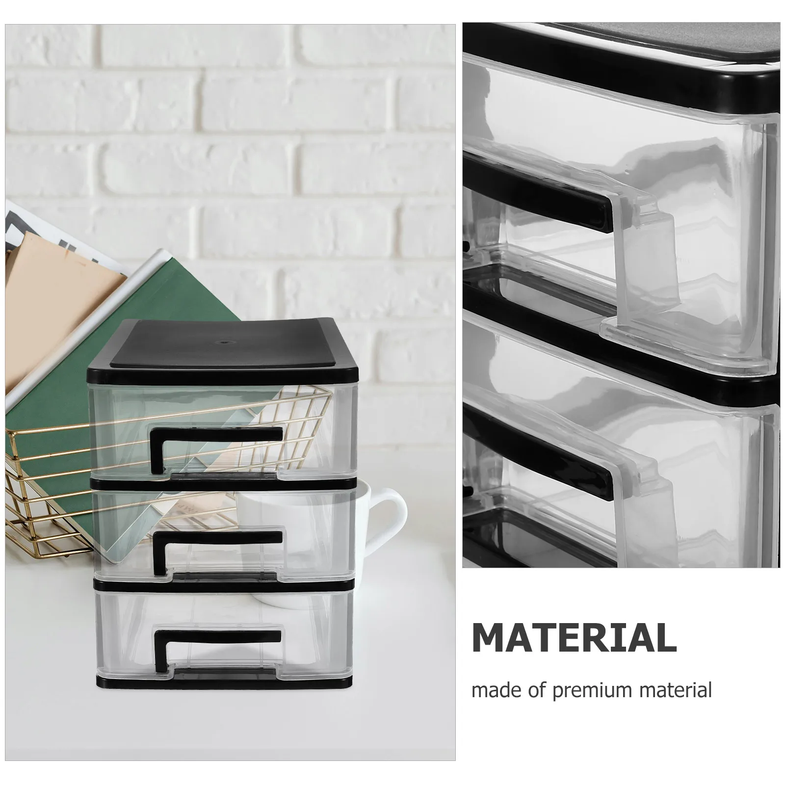 

Three-Layer Plastic Drawer Type Closet Storage Cabinet Portable Multifunction Organizer Black Transparent for Office Home Use