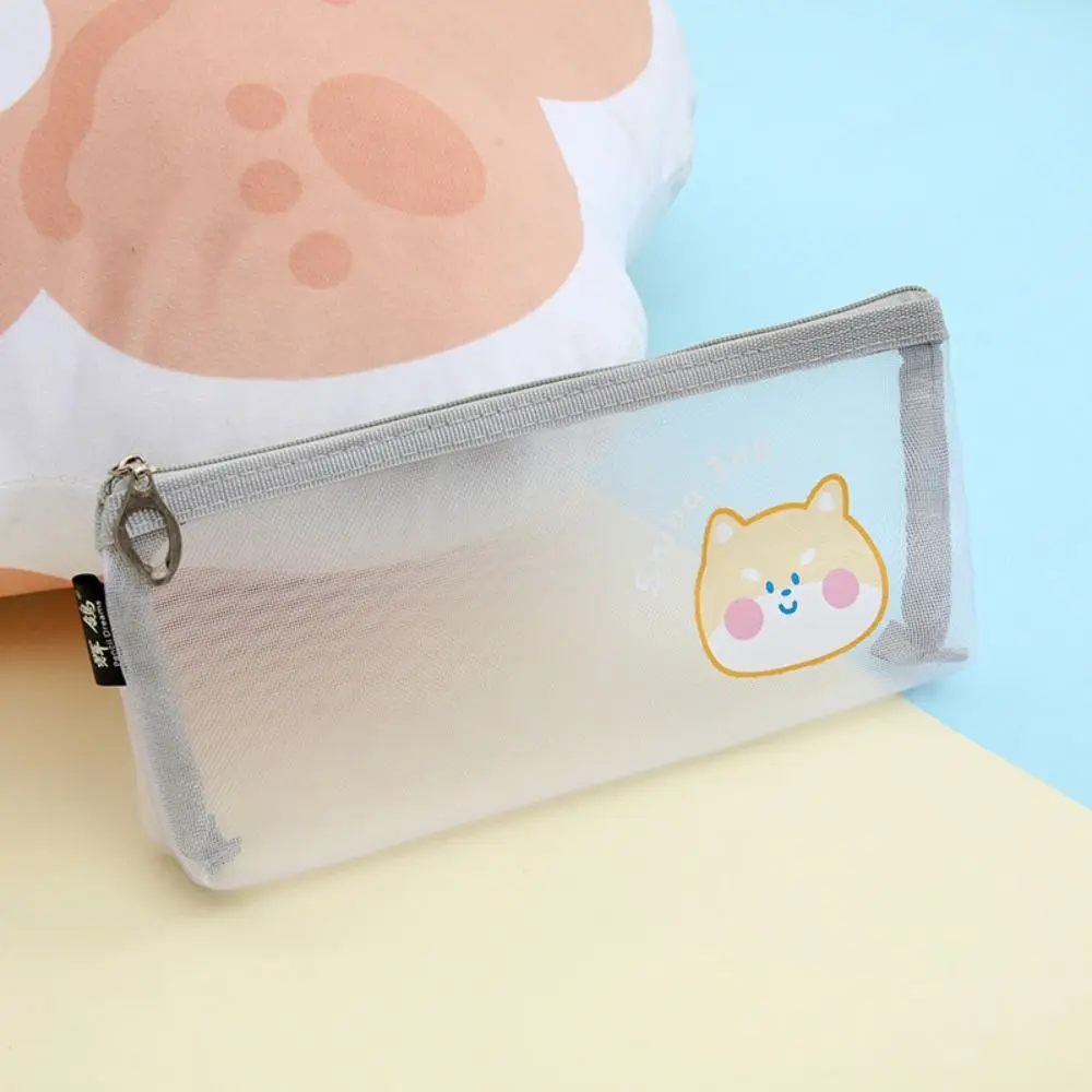 Cartoon Mesh Pencil Case Pen Pencil Pouch Creative Cute Stationery Storage Bag Large-Capacity Transparent Net Pen Bag Girl