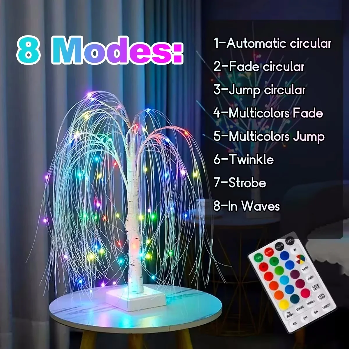 1PC Colorful Lighted Willow Tree RGB LED Tree with Remote Willow Tree with Multicolored White String Lights for Indoor Outdoor