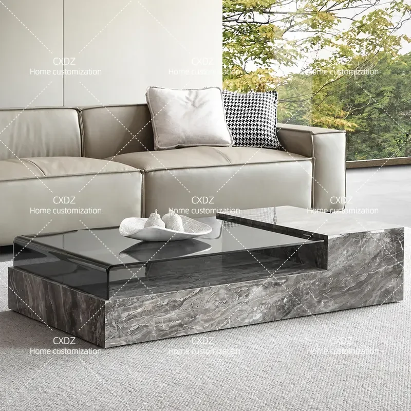 Italian Light Luxury Tempered Glass Telescopic Coffee Table Set Square Splicing Table for Small Apartment Living Room Home