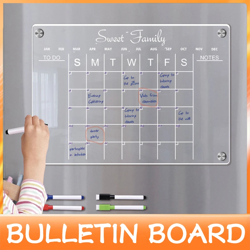 Dry Erase Board for the Refrigerator Planner Daily Clear Acrylic Magnetic Calendar Board White Board Planner for Learning Record