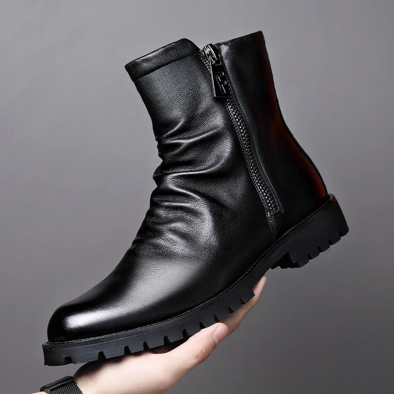 mens fashion motorcycle boots party nightclub dress black genuine leather shoes high top cowboy boot handsome long botas zapatos