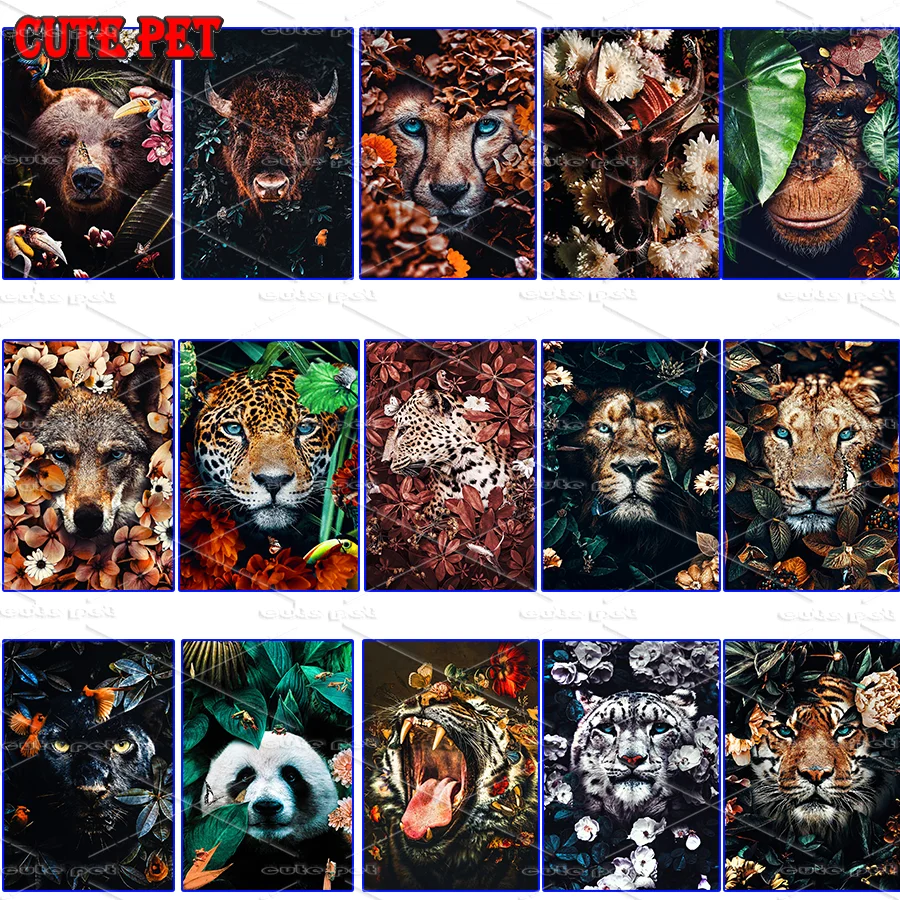 DIY Diamond Painting Animals and flowers Hot selling home art cross stitch Tiger panda leopard deer cow embroidery mosaic decor