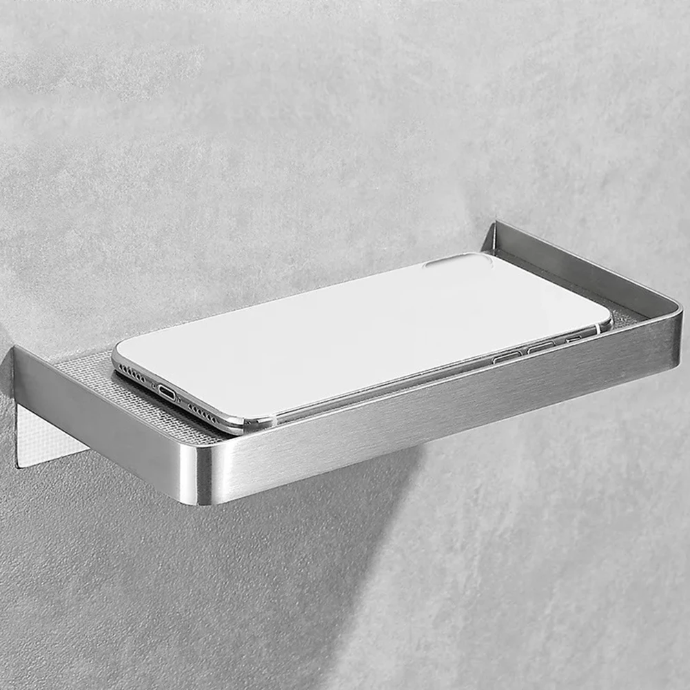 Stainless Steel Bathroom Shelf Wall Mounted with Phone Holder and Shower Basket for Streamlined Bathroom Layout