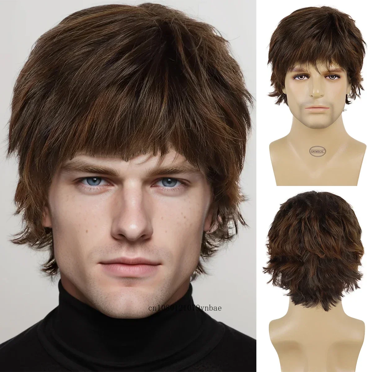 

Synthetic Hair Brown Wig for Men Boys Short Haircuts Layered Hairstyles Fashion Wigs Natural Soft Daily Good Looking Costume