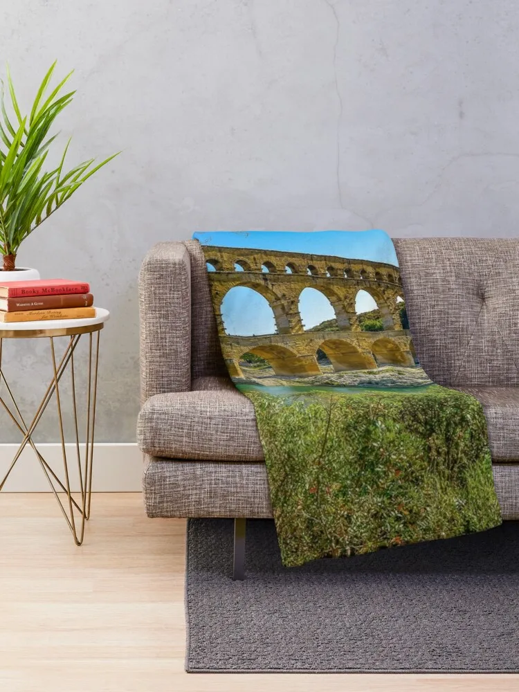 Roman Aqueduct ruins, Pont Du Gard, Provence, France color photograph / photography  Throw Blanket Travel Blankets