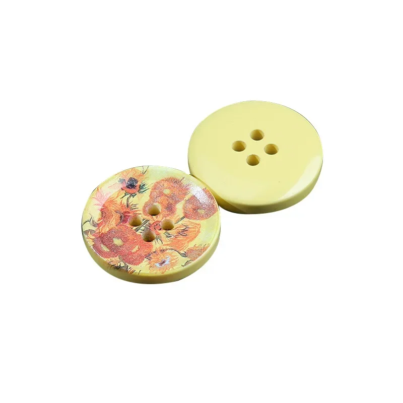 20pcs 22/25/30mm Resin Buttons Oil Painting Design 4-Holes Supplies Accessories Round Decorate Crafts for Coat Suit Clothes