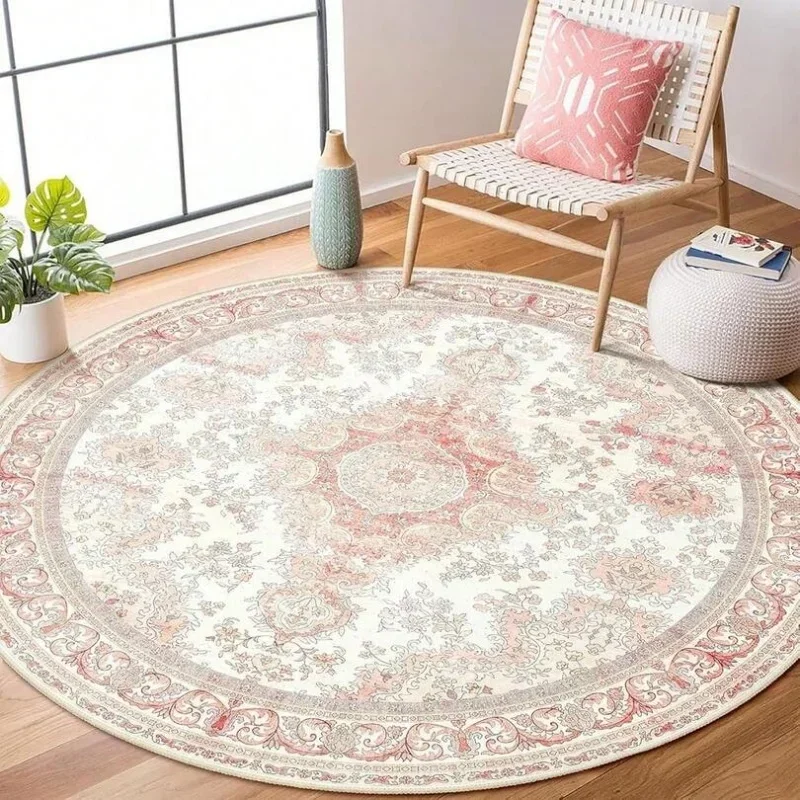 Black Beige Boho Mandala Lotus Outdoor Round Rug Non Slip Weather Resistant Patio Balcony Floor Mat