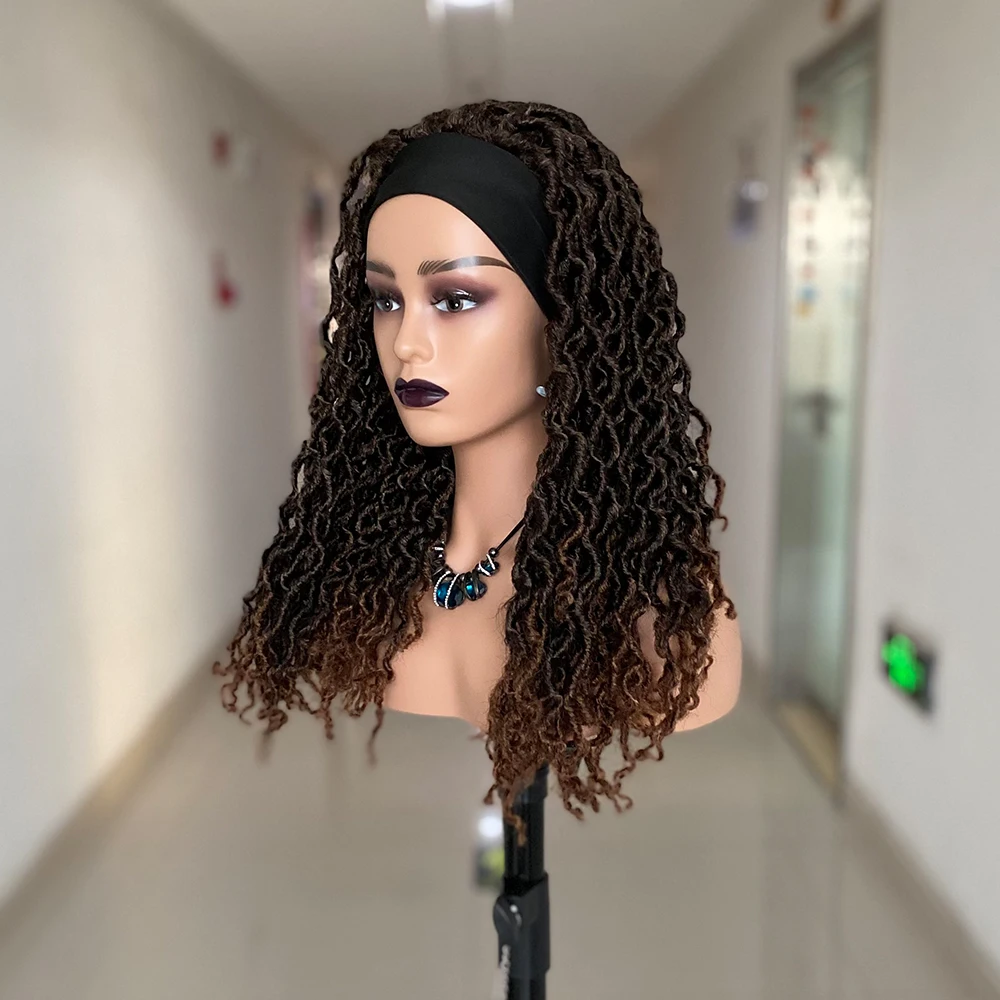 Synthetic Dreadlocks Headband Wig Box Braid Wigs For Black Women Faux Locs Crochet Hair Wigs Ombre Brown Braided Twist Wig view 4
