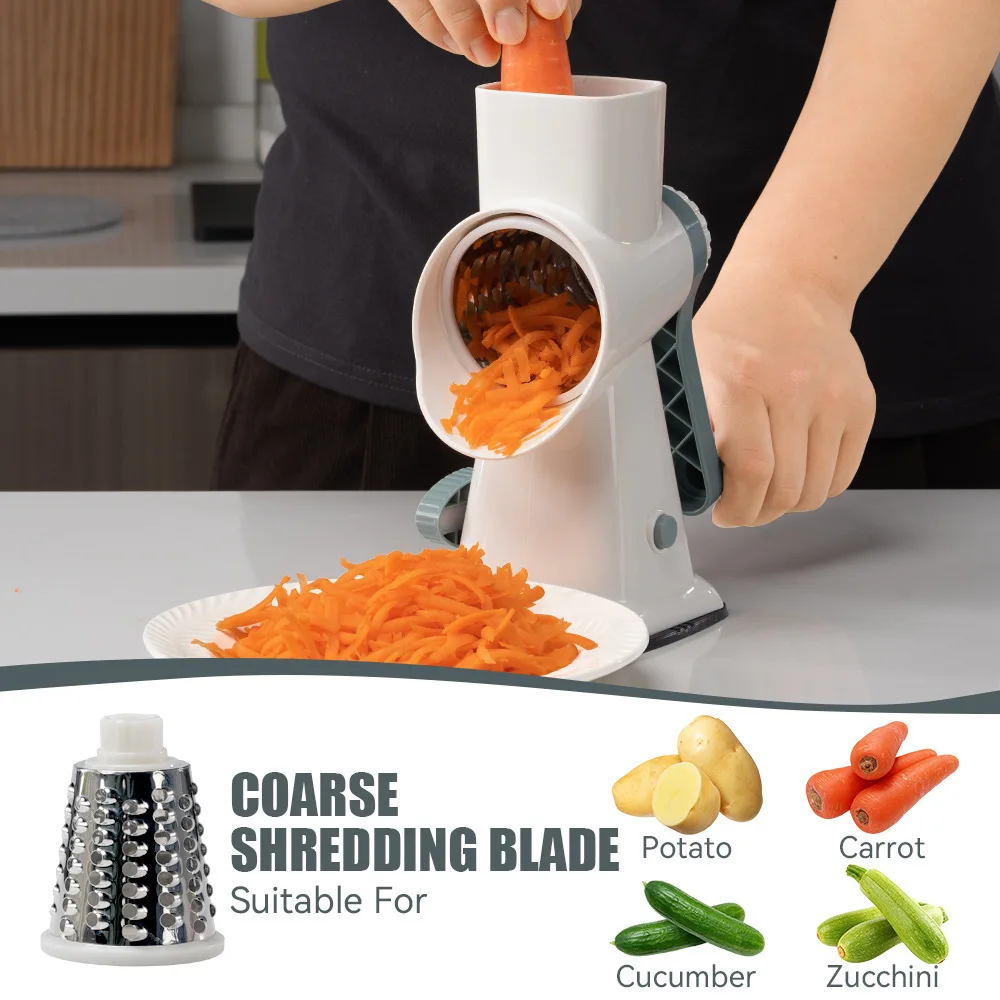 Rotary Drum Vegetable Cutter, Household Potato Shredder with Suction Base & Safety Design, Kitchen Tool