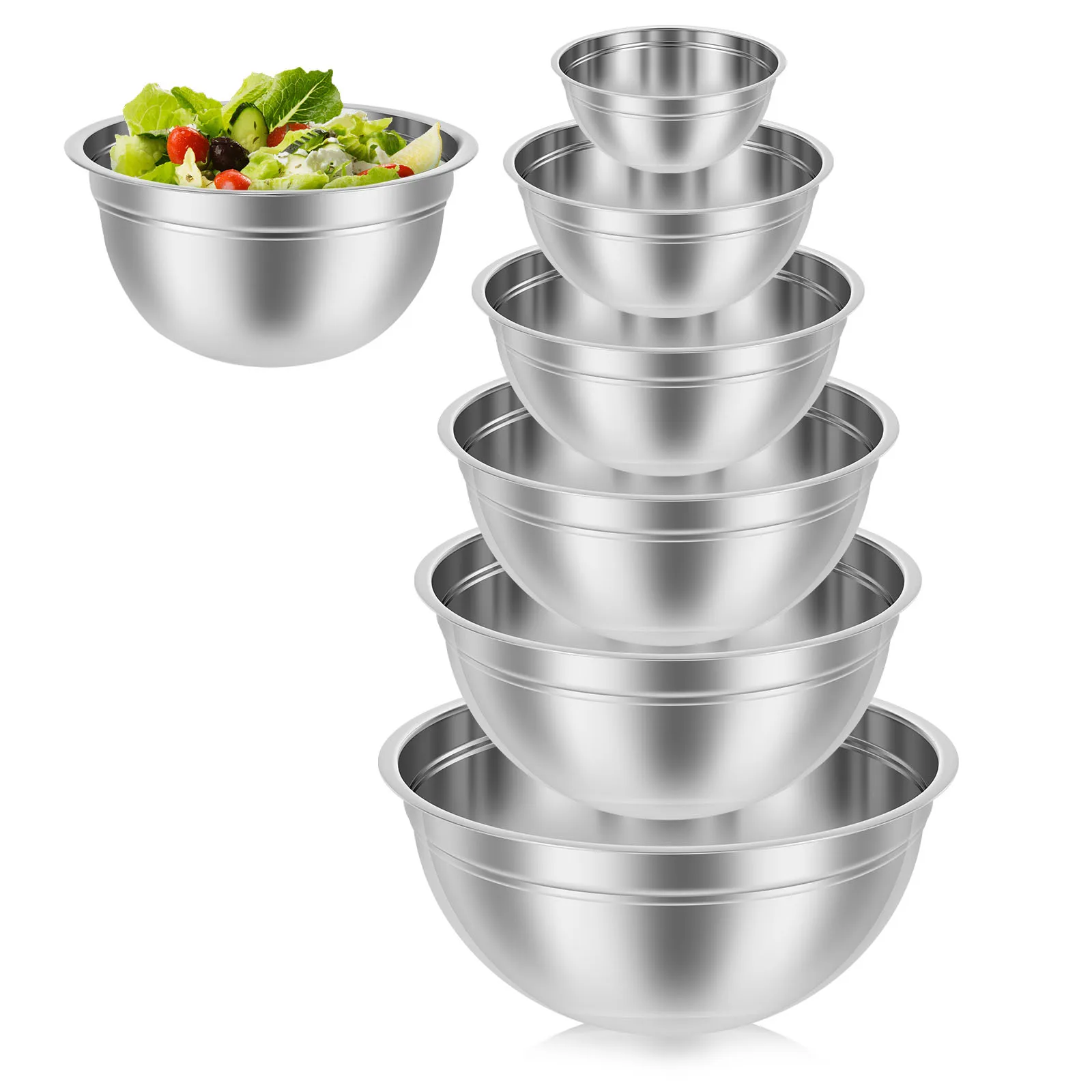 5/6pcs Stainless Steel Mixing Bowl Set Food Storage Organizers Bowl Mix Size Nesting Bowl for Baking Cooking Salad and Food Prep