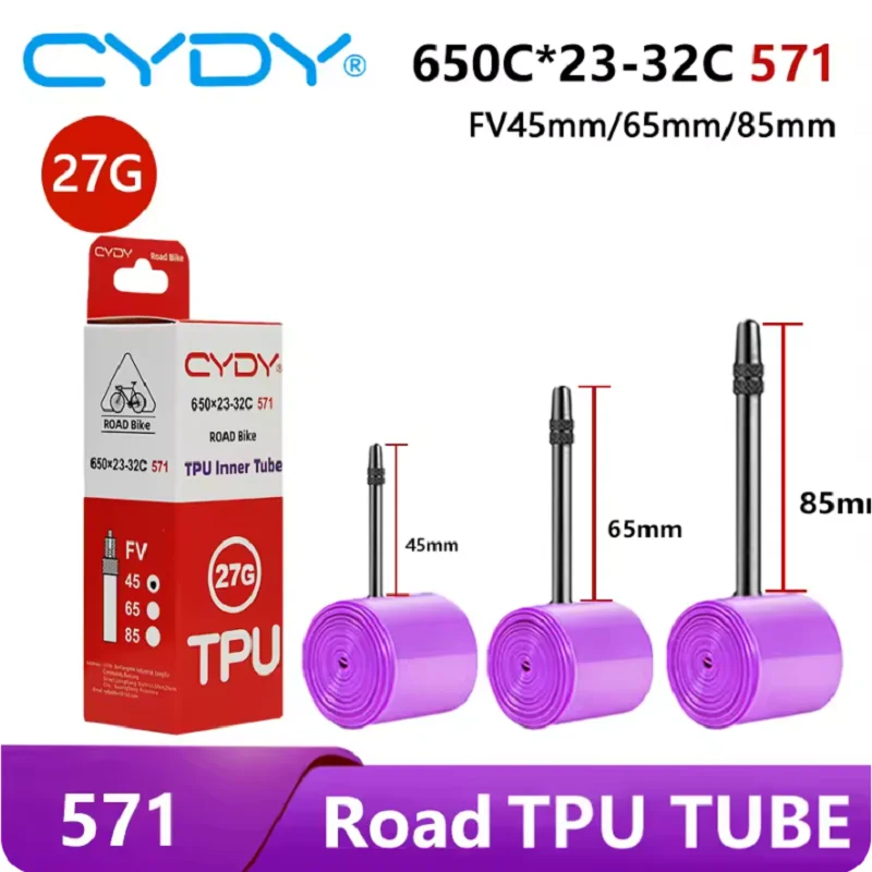 Cámara de aire de TPU CYDY ROAD para bicicleta 650x23C 25C 26C 27C 28C 30C 32C FV longitud 45/65/85mm, piezas de repuesto para neumáticos de bicicleta y ciclismo