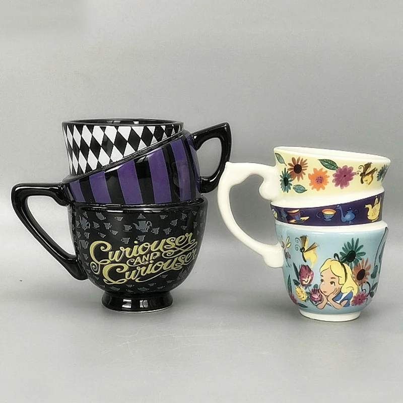 Disney Cartoon Alice In Wonderland Three-Layer 500ML Coffee Milk Cup Alice Collection Creative Mugs Handle Kid Ceramic Water Cup