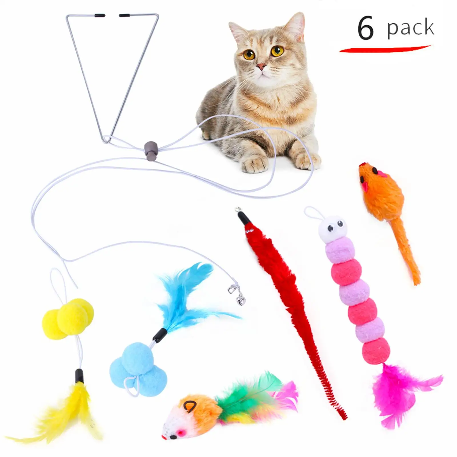 6x Hanging Door Cat Toys Funny Kitten Play Teaser Teasing Toys Bouncing Mouse Interactive Toys for Indoor Cats Door Frame