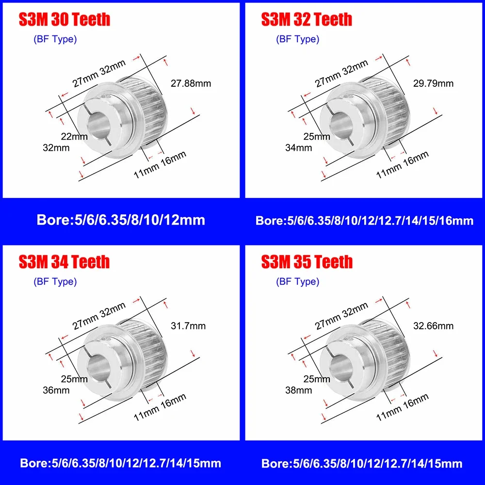 

1Pcs 30T-38T S3M Clamping Type Timing Pulley Bore 5mm-15mm Synchronous Wheels Teeth Suitable For Belt Width 10mm 15mm