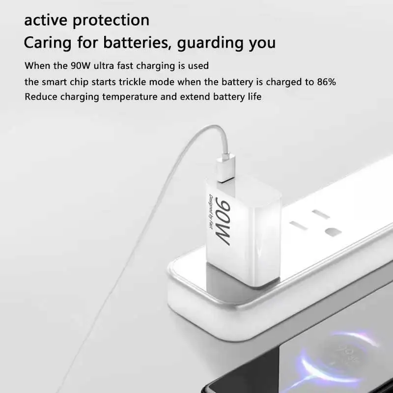 Nowa ładowarka USB typu C o mocy 90 W, szybkie ładowanie, kabel do transmisji danych, adapter ładowarki USB do telefonu, adapter z wtyczką EU do Xiaomi — zdjęcie produktu 4