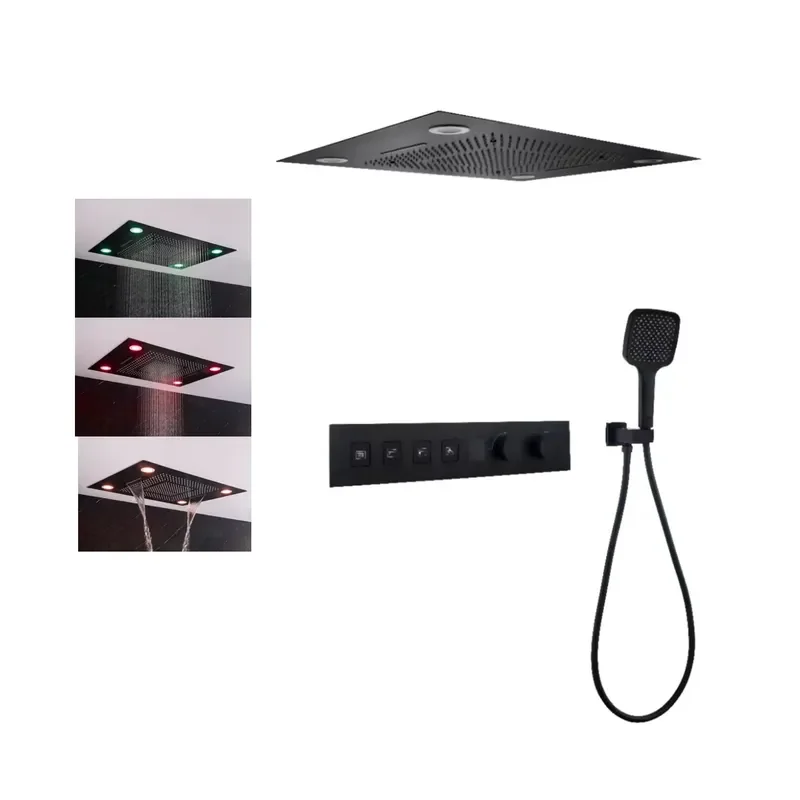 2025 Matt Black 4 Ways Bath Spa 800*600mm LED Shower Head Rain Waterfall Shower Multi Function Recessed Ceiling Showerhead